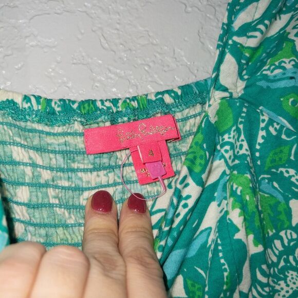New Lilly Pulitzer Botanical Green Safari Sangria Delaney Dress Size 4 - Picture 7 of 9